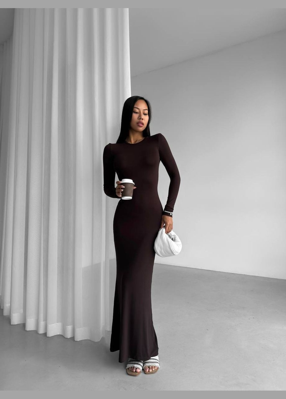 Темно-коричнева базова сукня максі Luna