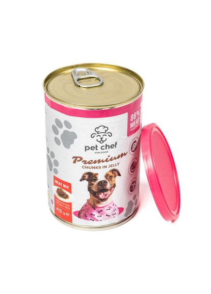 Корм вологий для дорослих собак, шматочки в желе М'ясний мікс 415 г Pet Chef (322875087)