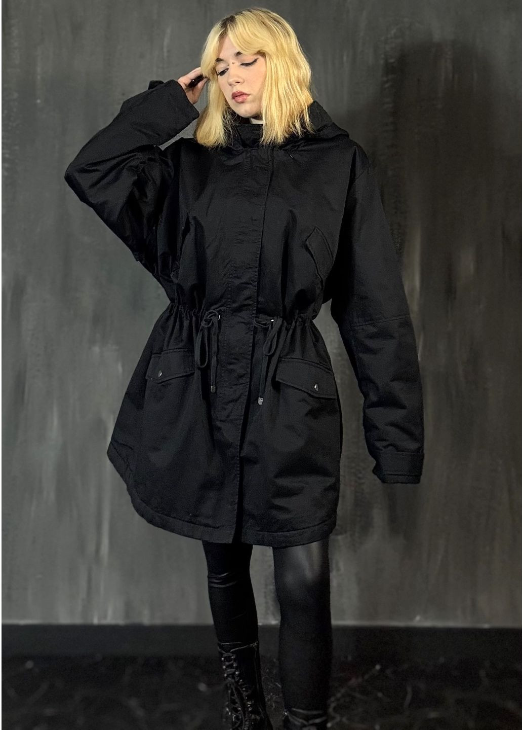 Чорна демісезонна парка весняно-осіння H&M