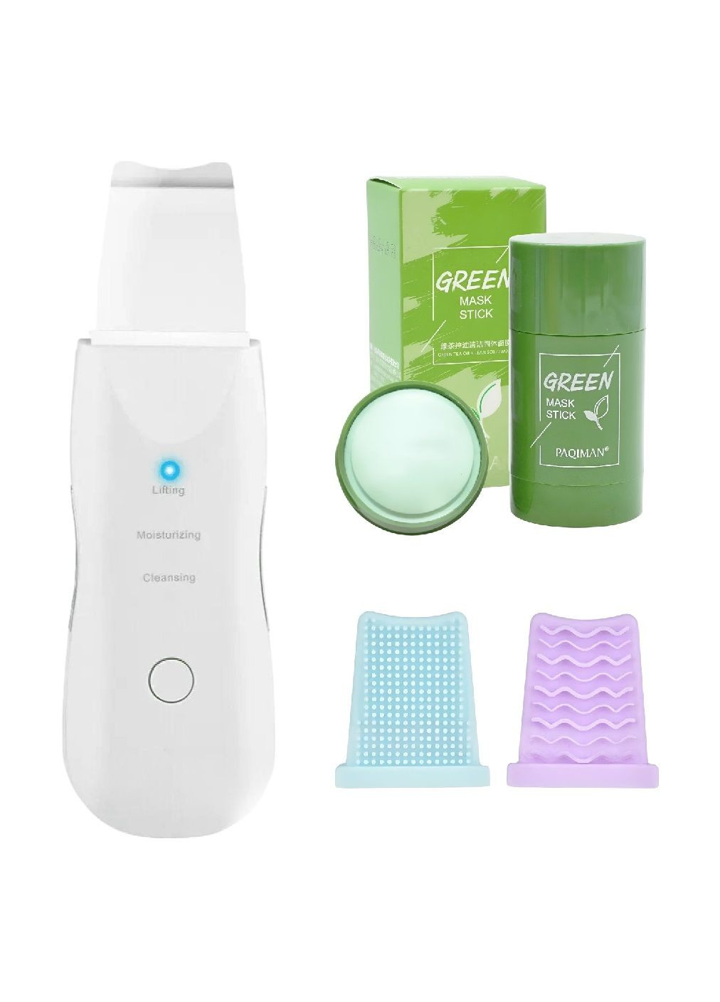 Комплект акумуляторний скрабер для чищення пор обличчя з насадками глиняною маскою стіком із зеленим чаєм (479873-Prob) Unbranded (325542184)