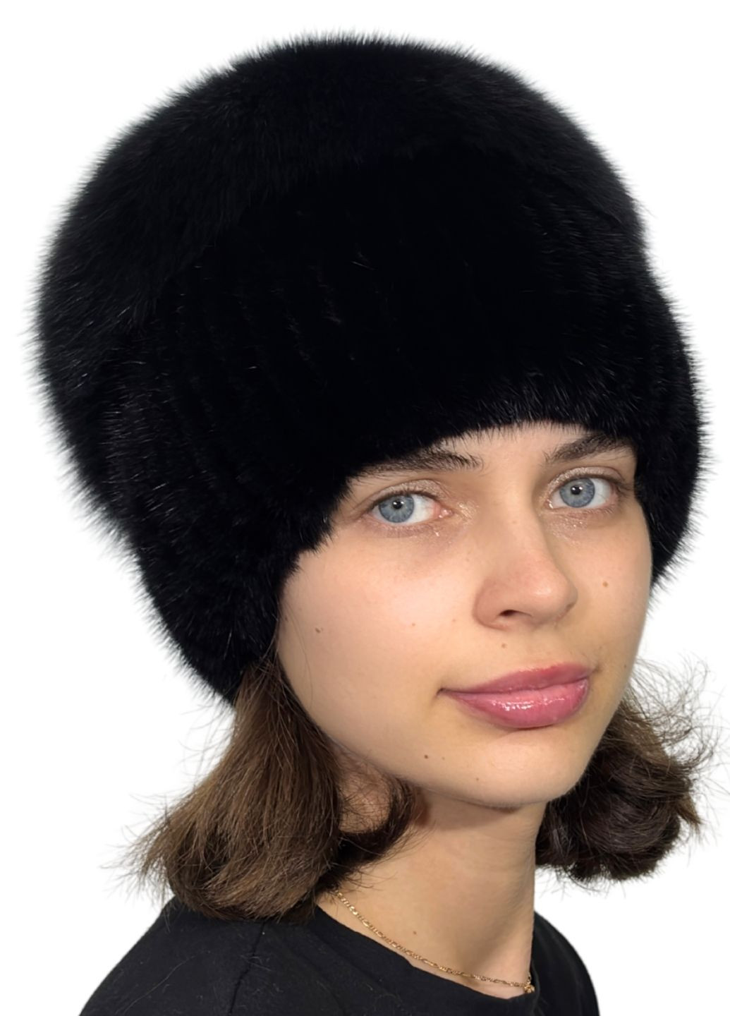 Женская норковая шапка на вязаной основе с помпоном из меха песца Меховой Стиль Перо (355802037)