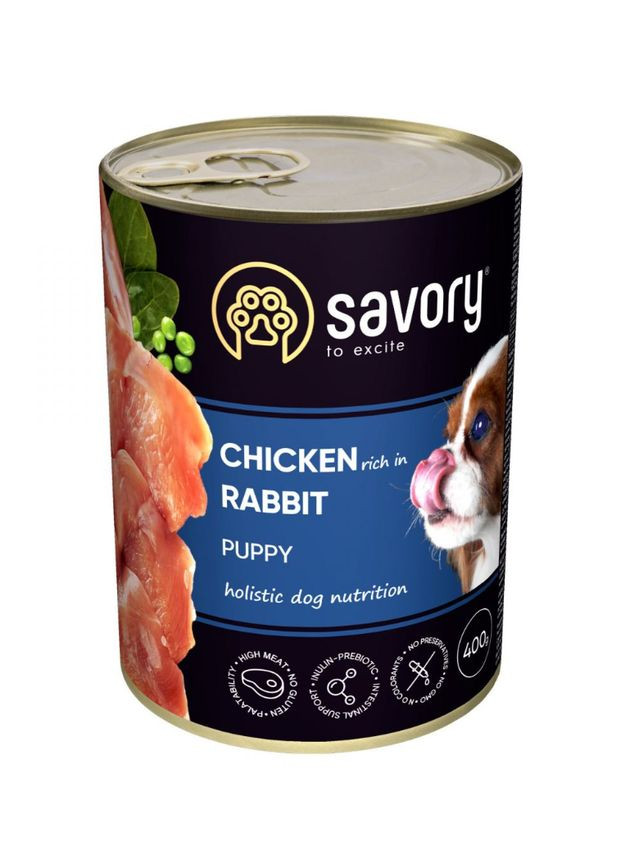 Влажный корм для щенков всех пород, с кроликом и курицей, 400 г Savory (292259308)