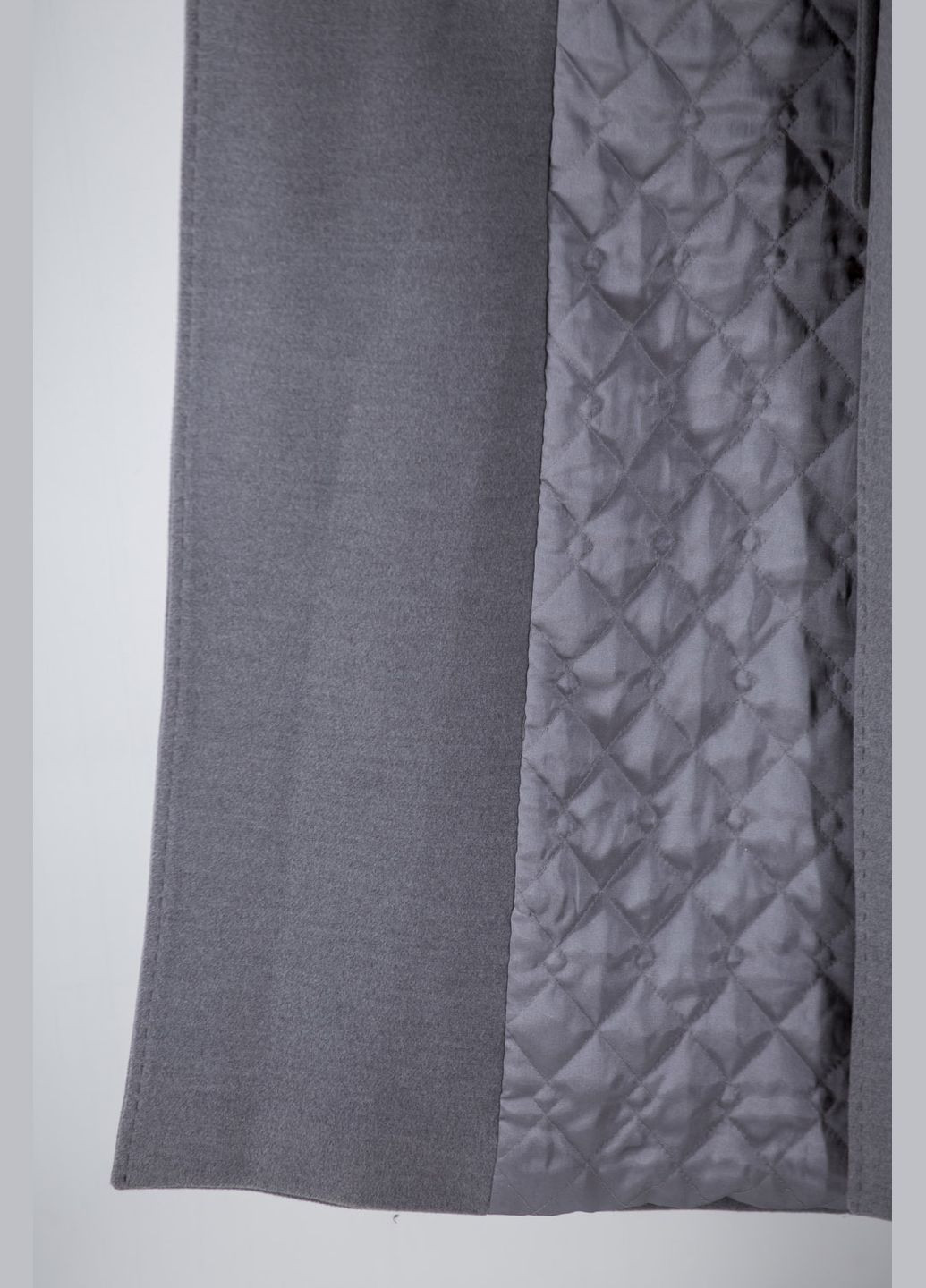 Сіре демісезонне Довге жіноче вовняне пальто на запах із поясом, англійський комір, утеплене синтепоном, casual стиль Kent (, ), 38389 No Brand