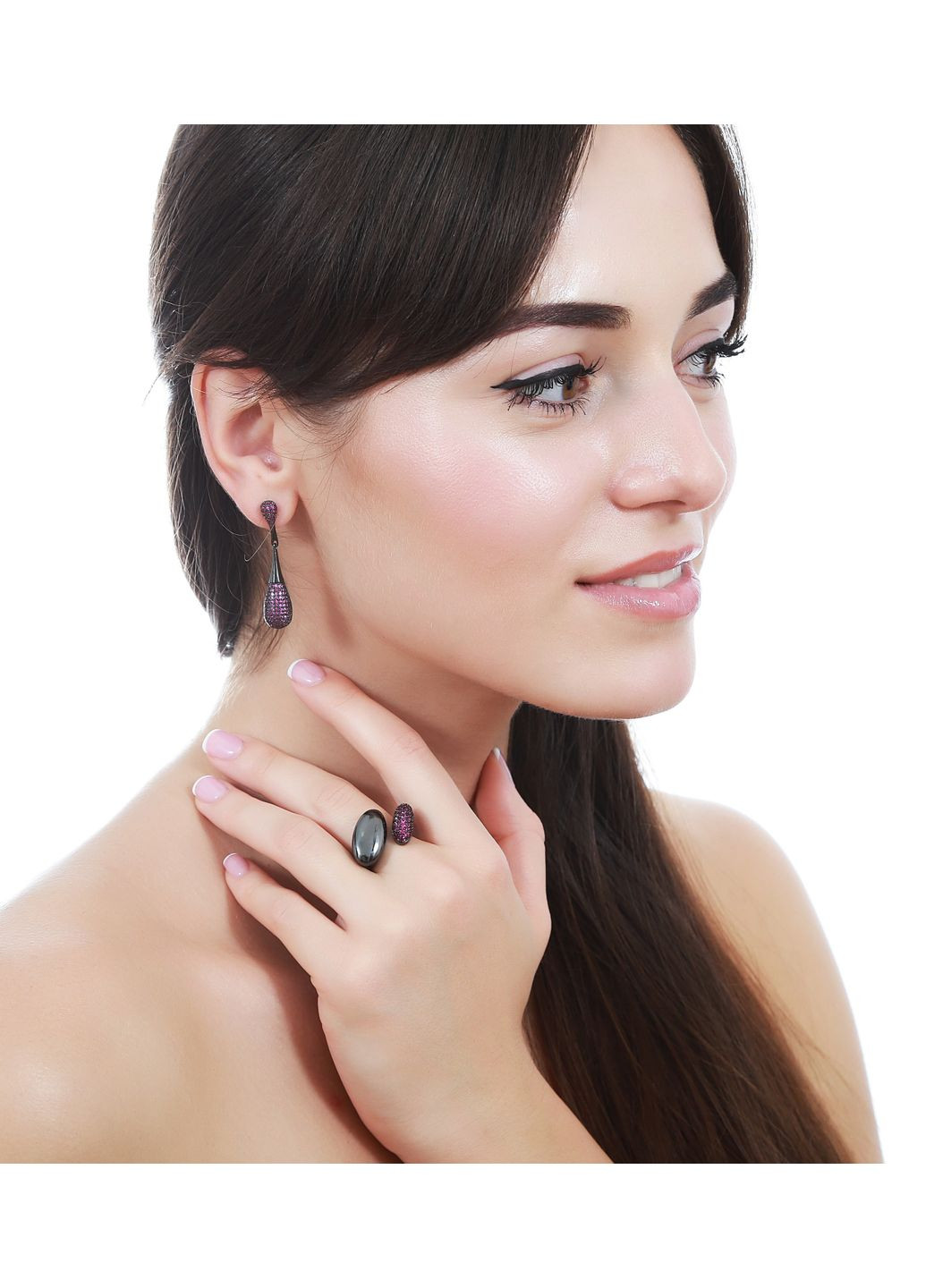 Подовжені сережки з кристалами Фуксія Sincera (341534223)