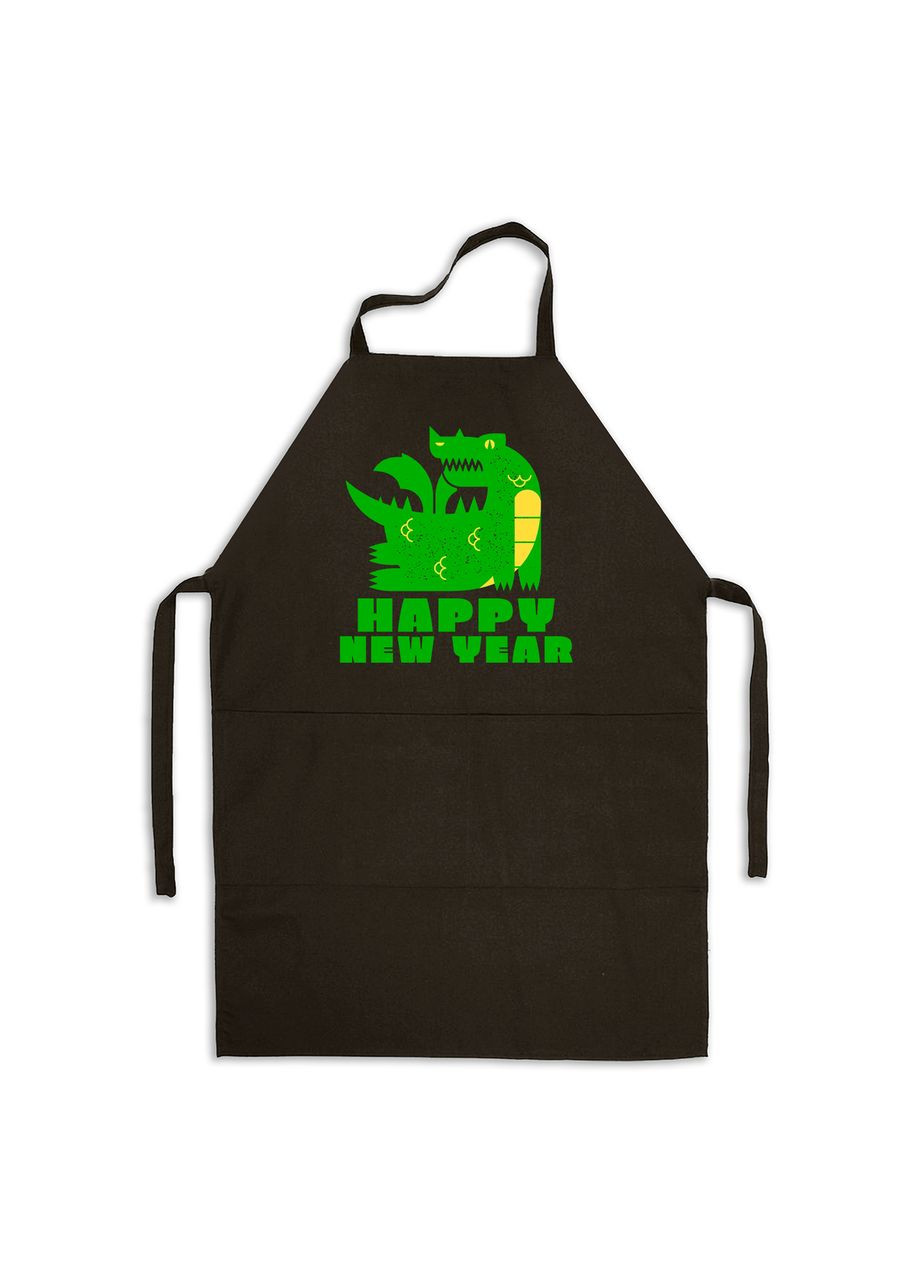 Фартук черный кухонный с новогодним принтом "Happy New Year. Dragon 2024. Дракон 2024" Кавун (316113566)