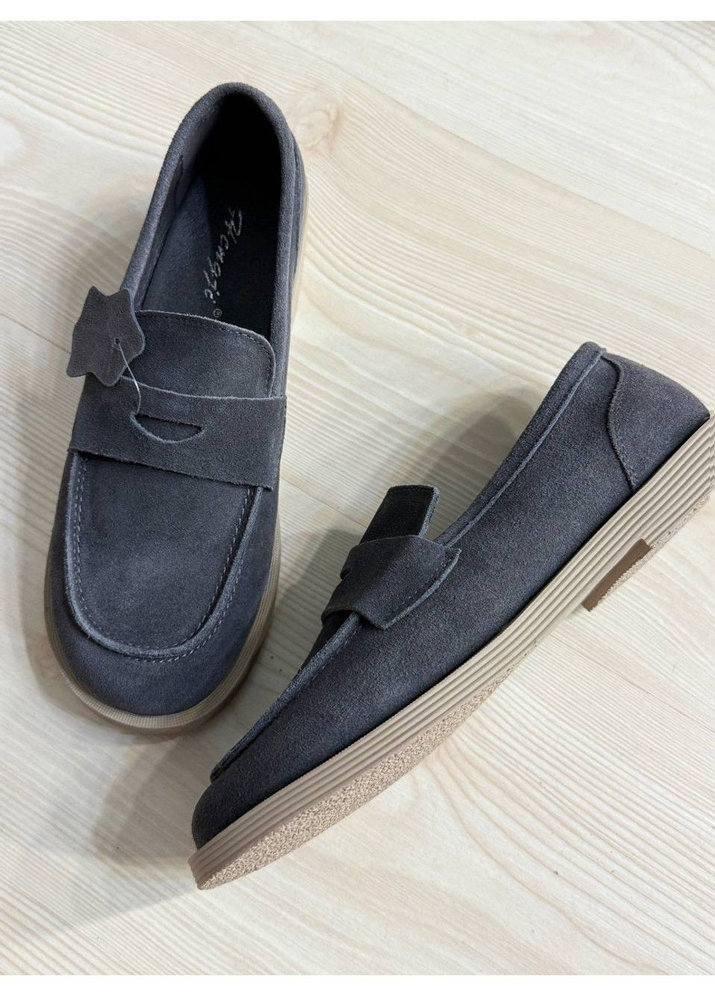 Hengji Туфлі жіночі 588-2 замшеві лофери сірі сірий з натуральна замша, китай — всесезон (355262166)