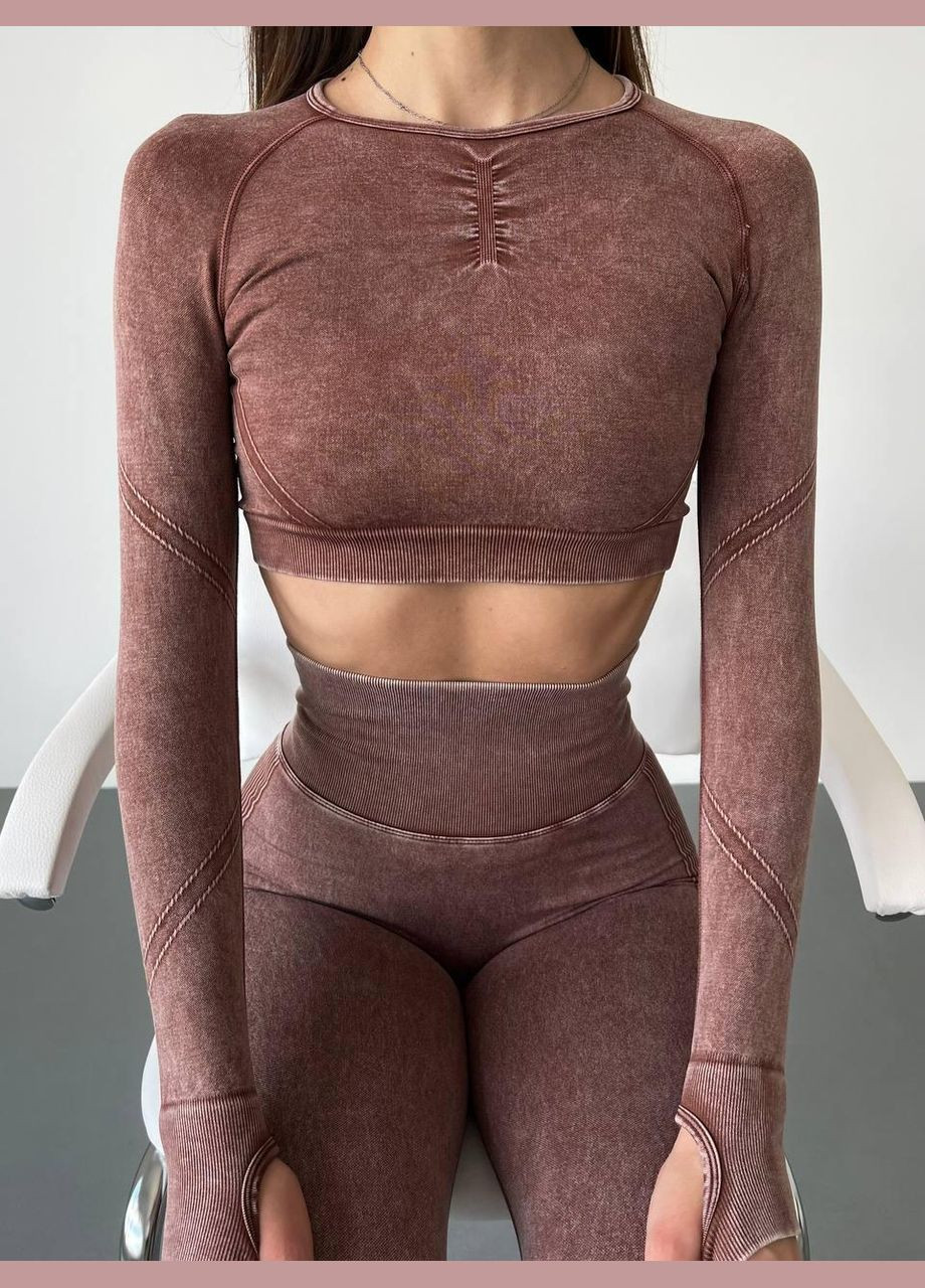 Спортивний костюм двійка (рашгард та легінси) з пуш-ап ефектом шоколадного кольору, розмір XS Trends (330757731)