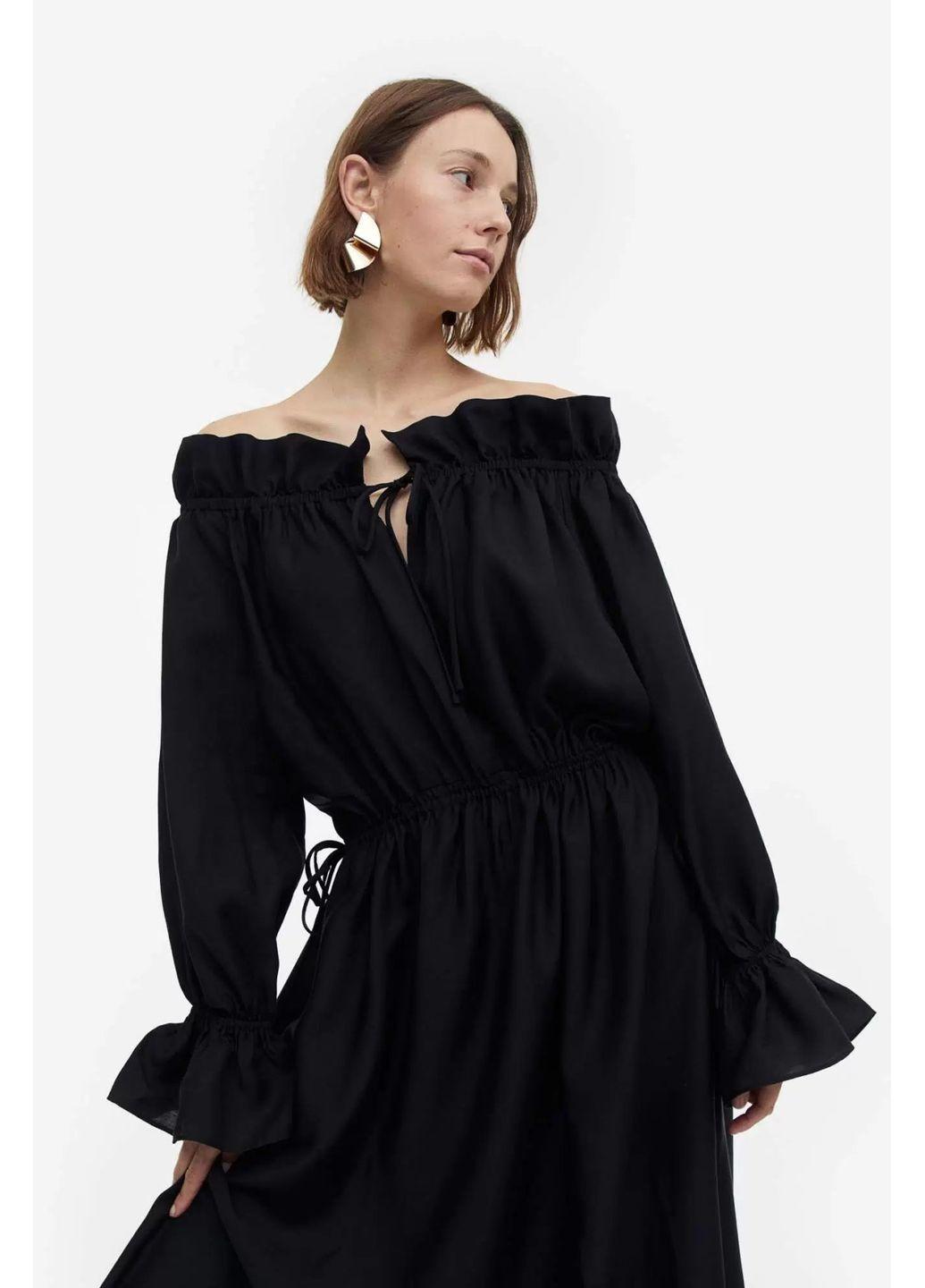 Черное кэжуал платье макси из вискозы H&M однотонное