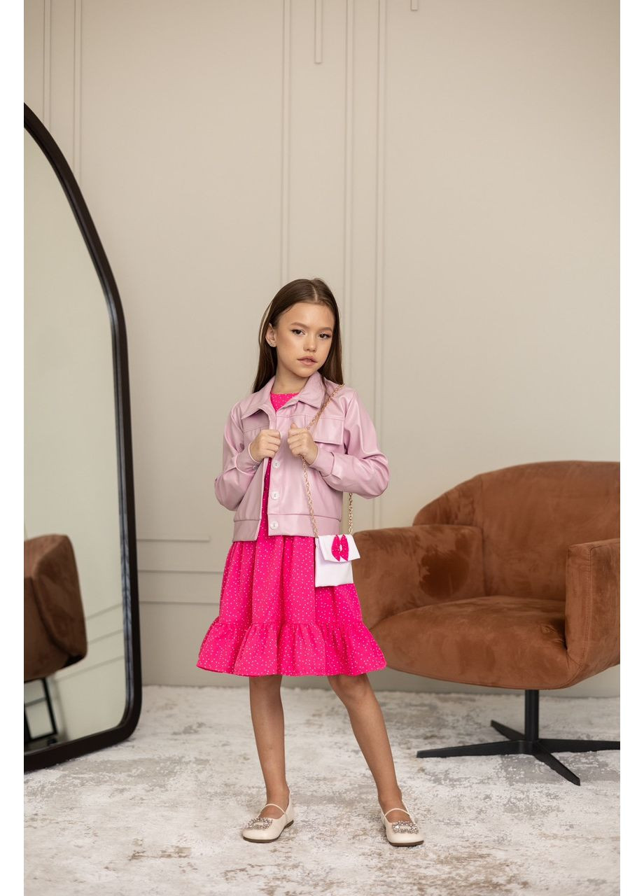 Малиновый демисезонный детский комплект весеннее платье в горох с сумочкой и жакет малиновый Kodi