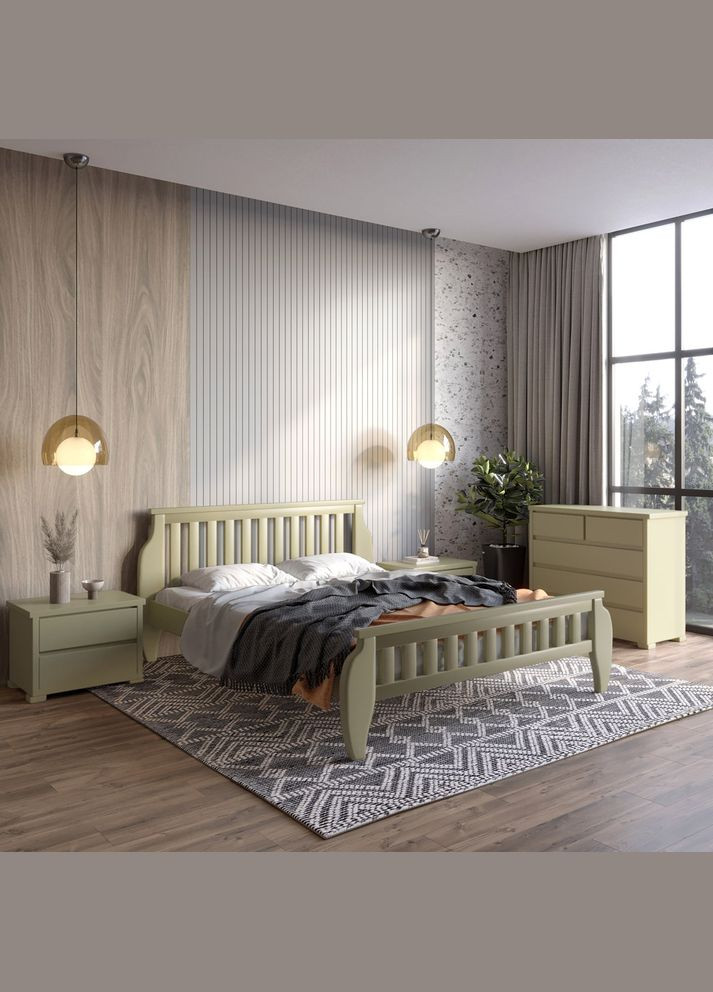 Двоспальне дерев'яне ліжко Прага (RAL1020) 140х200 см (MBG-7192) Mebigrand (368281330)