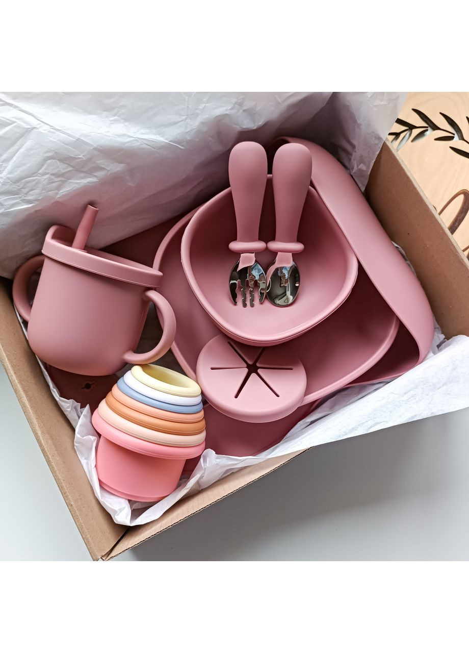 Набор силиконовой посуды для прикорма девочки 8 в 1- комплект на присосках Дарк пенк (0305) No Brand (370439308)