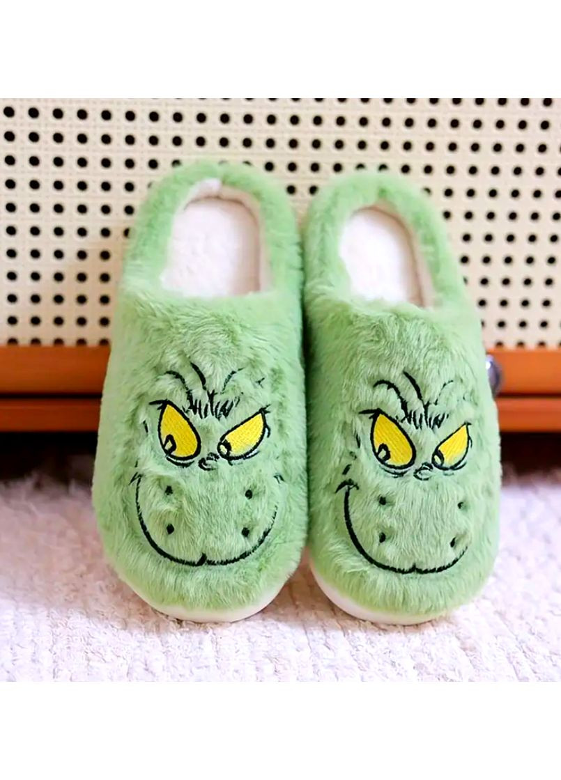 Тапочки мягкие рождественские плюшевые для дома Гринч. Зеленый No Brand (361866545)