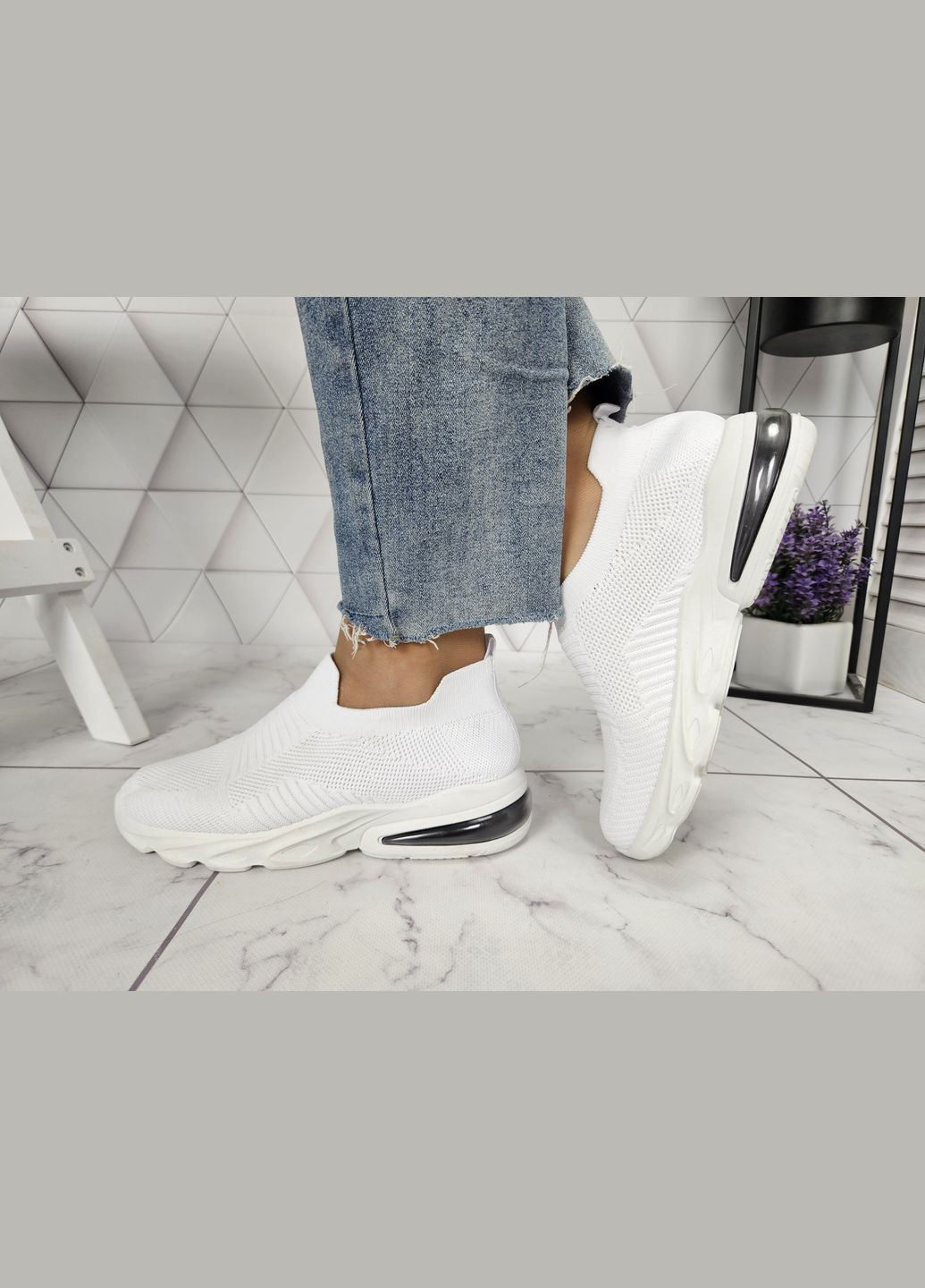 Белые летние кроссовки легкие текстильные белые с компенсатором (24,5 см) sp-2893 No Brand