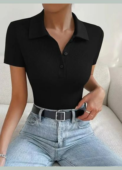 Боди женское поло черное 307 No Brand (350885996)