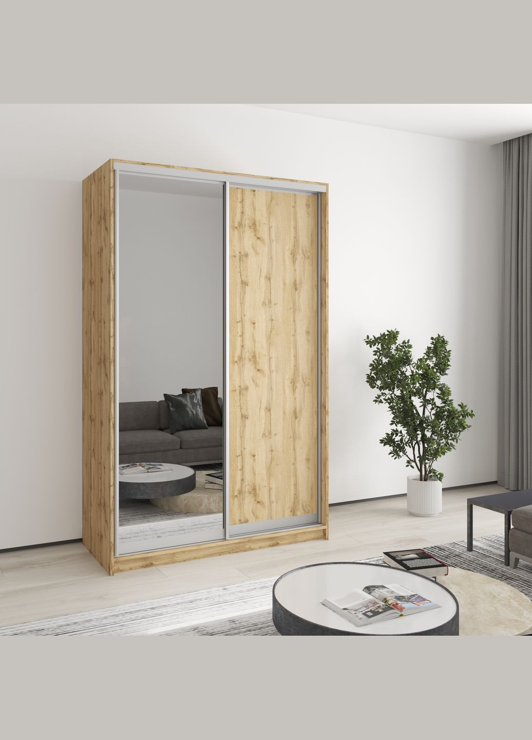 Шафа-купе дводверна Стандарт AL ДСП/Дзеркало 130x45x210 см (MBS-3462) MebelStar (346288736)