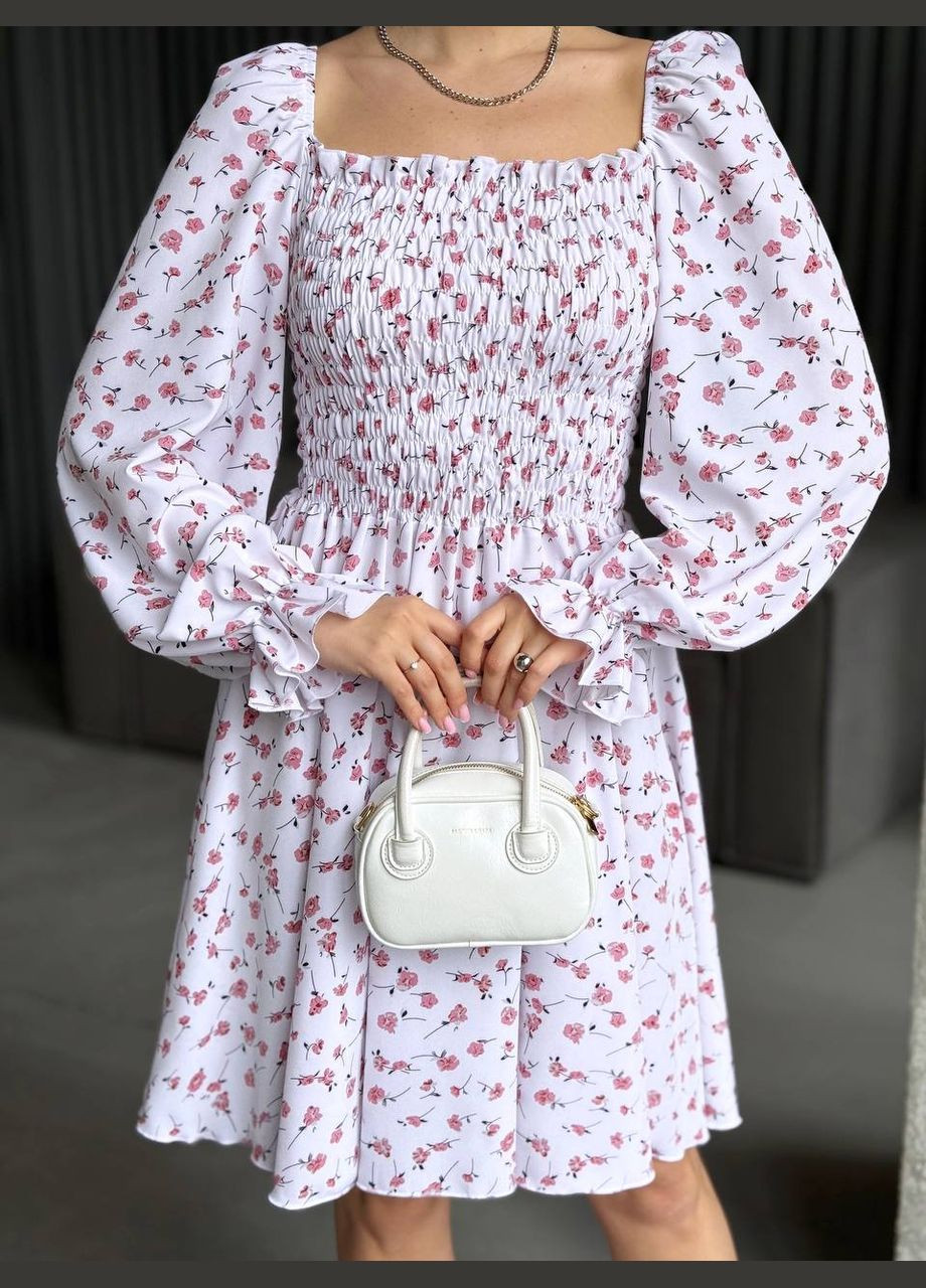 Белое повседневный, коктейльное женское платье миди-цветочный принт бэби долл Україна розы