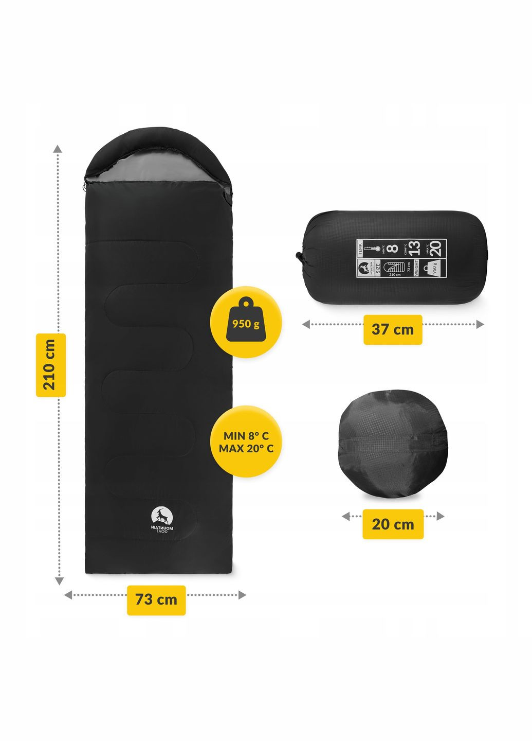 Спальний мішок (спальник) ковдра 2 в 1 Standard 8...+20°C R Black/Grey () Mountain Goat P-5905973400954 (295926458)
