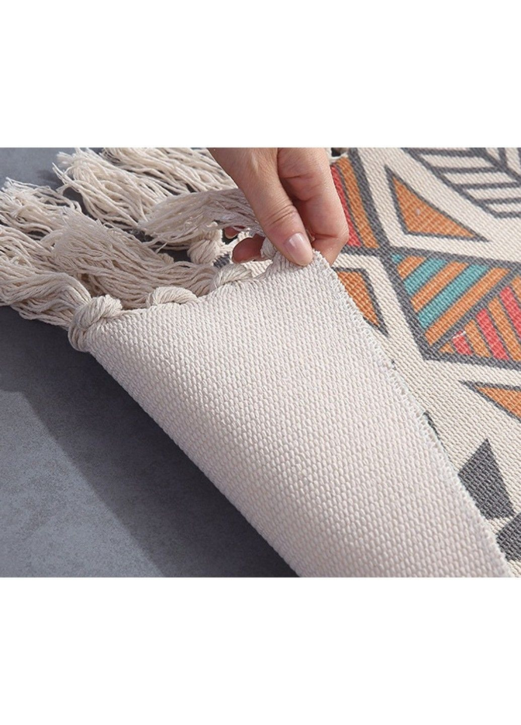 Ковер напольный плетеный вручную с геометрическим узором и бахромой 60х150 см No Brand (372464226)