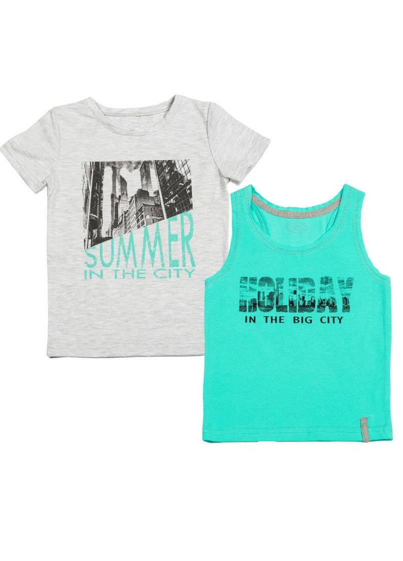 Сірий літній комплект майка і футболка для хлопчика Flamingo