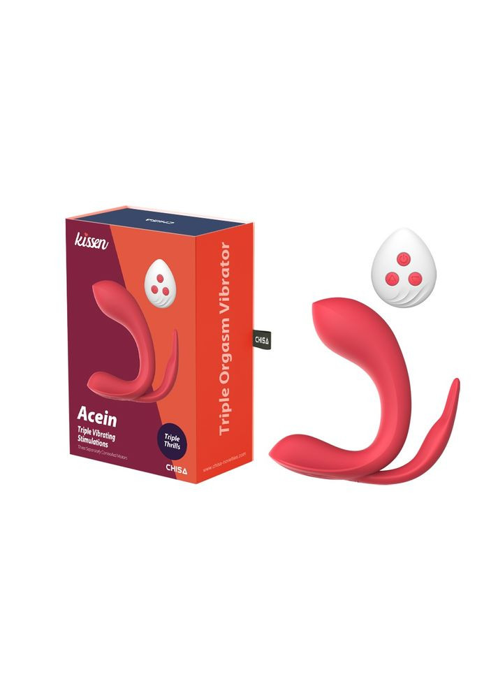 Вібратор Kissen Acein потрійна стимуляція, з дистанційним пультом, червоний Chisa (331169638)