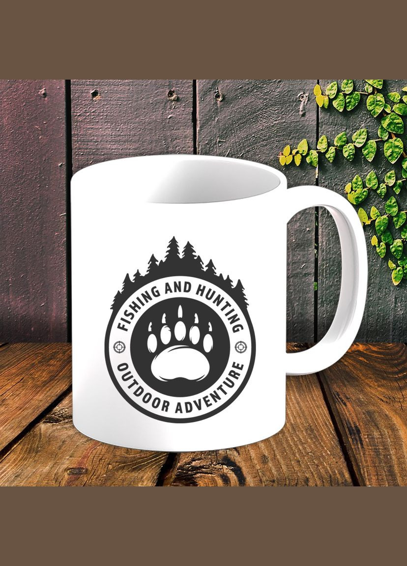 Білий кухоль (кухоль) для мисливця з принтом "Hunting & Fishing outdoor adventure" Кавун Чашка (316112327)