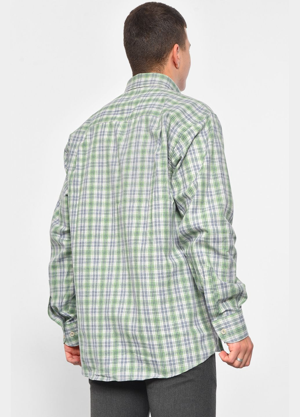 Сорочка чоловіча батальна зеленого кольору в клітинку Let's Shop (293939446)