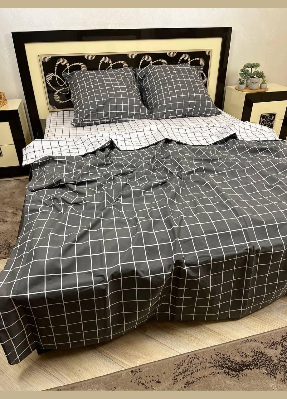 Постільна білизна бавовняна в Клітинку Євро 200 x 220 Бязь Сірий 50 х 70 No Brand (278634786)