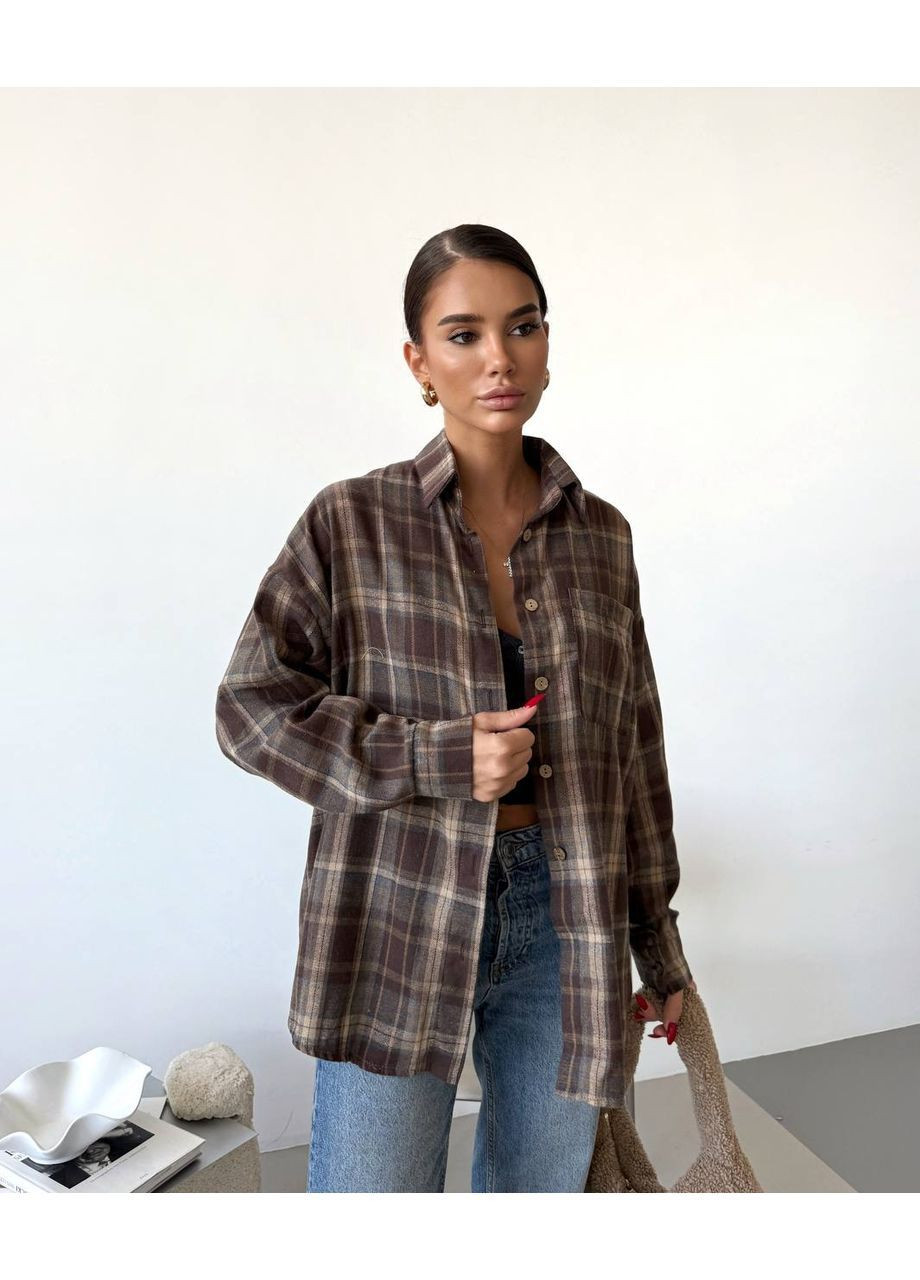 Коричневая повседневный рубашка в клетку No Brand