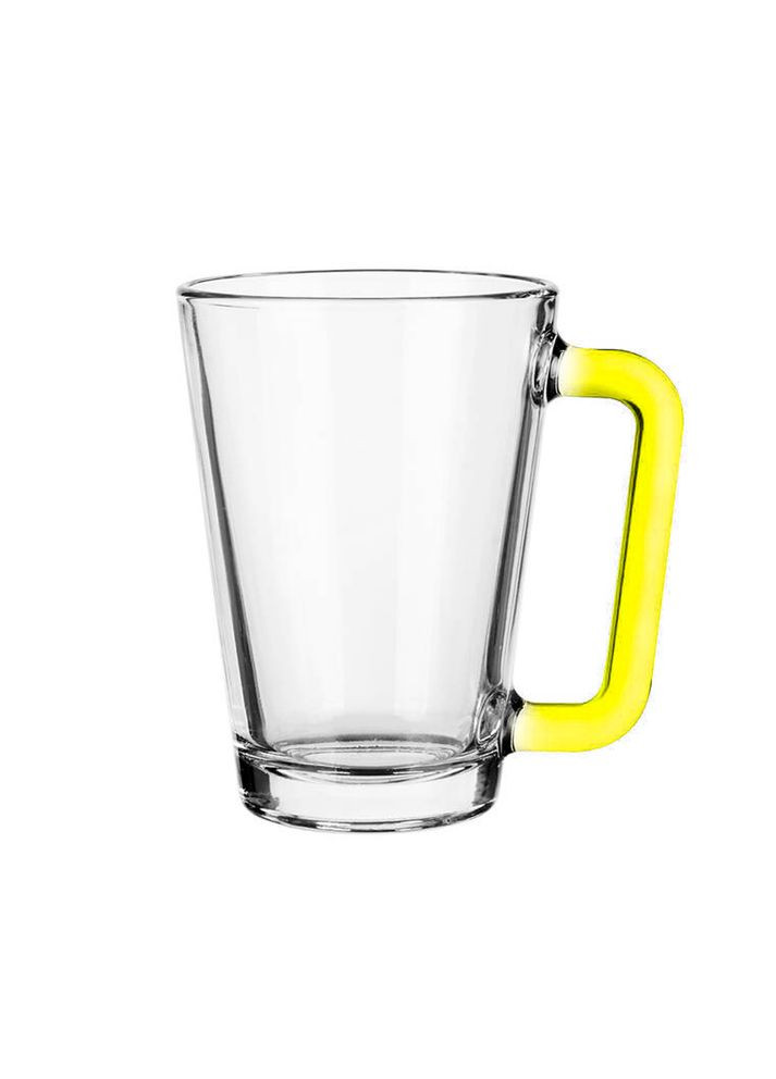 Чашка з жовтою ручкою прозора скляна 250 мл 71613 No Brand (276533742)