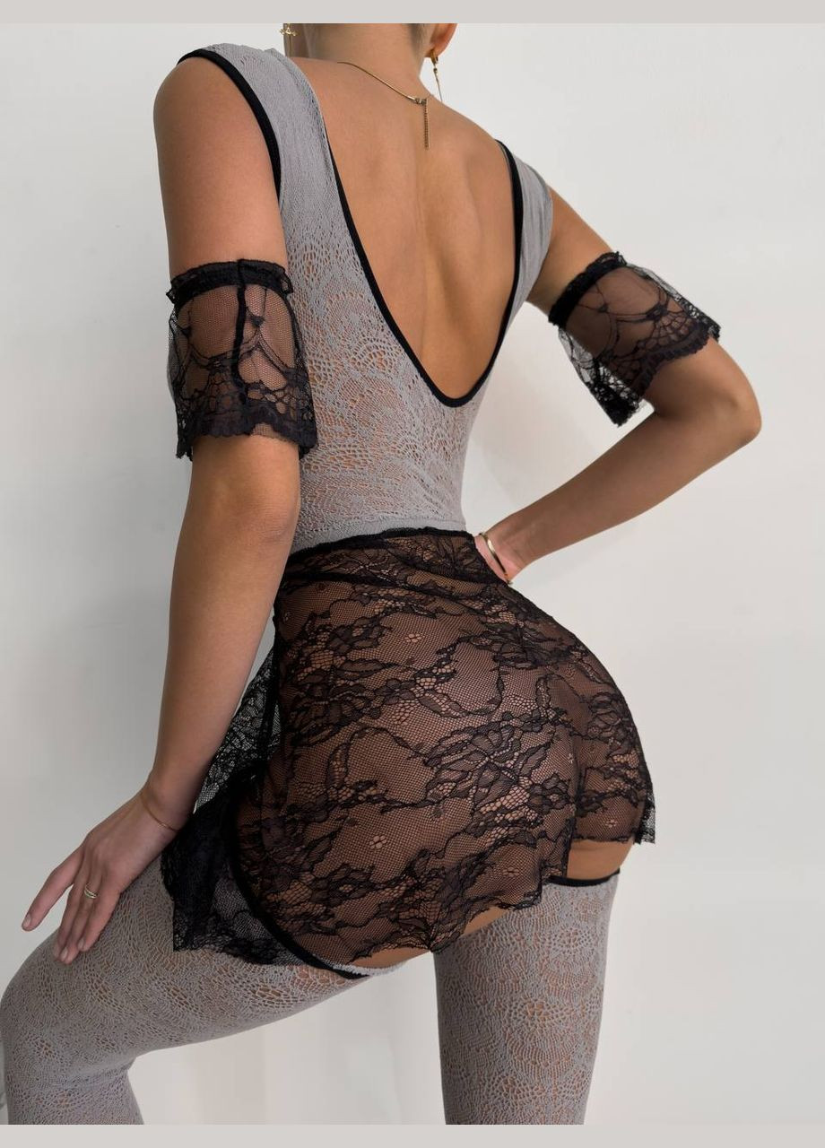 Чорний демісезонний спокусливий мереживний комплект для незабутнього вечора No Brand