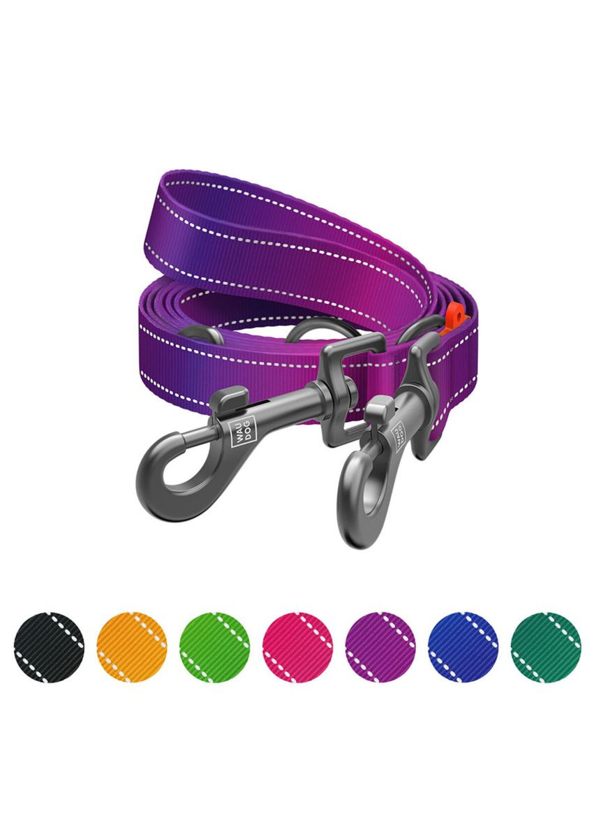 Повідець-перестібка для собак Nylon Mono, світловідбивний, М, Ш 20 мм, Дов 300 см, фіолетовий WAUDOG (328445761)