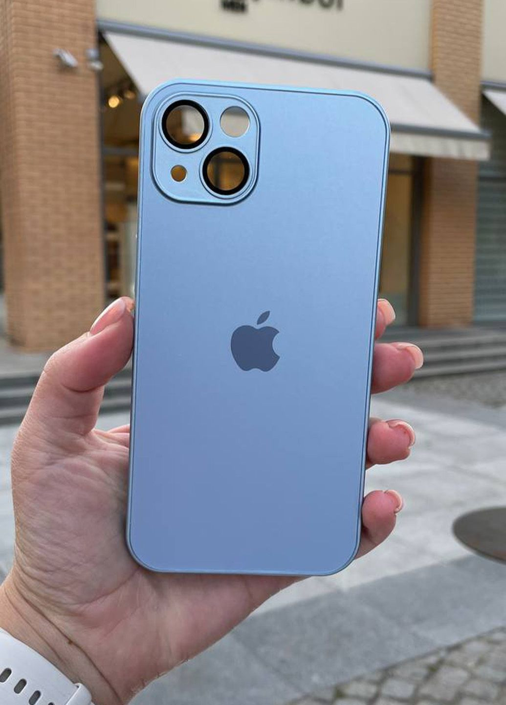 Чехол стеклянный для iPhone 15 Plus синий Sierra Blue No Brand (282676373)