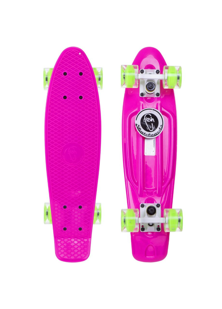 Скейтборд пластиковий LED WHEELS FISH 22in із світящими колесами (рож-біл-сал) (SK-405-5) Penny (361437398)