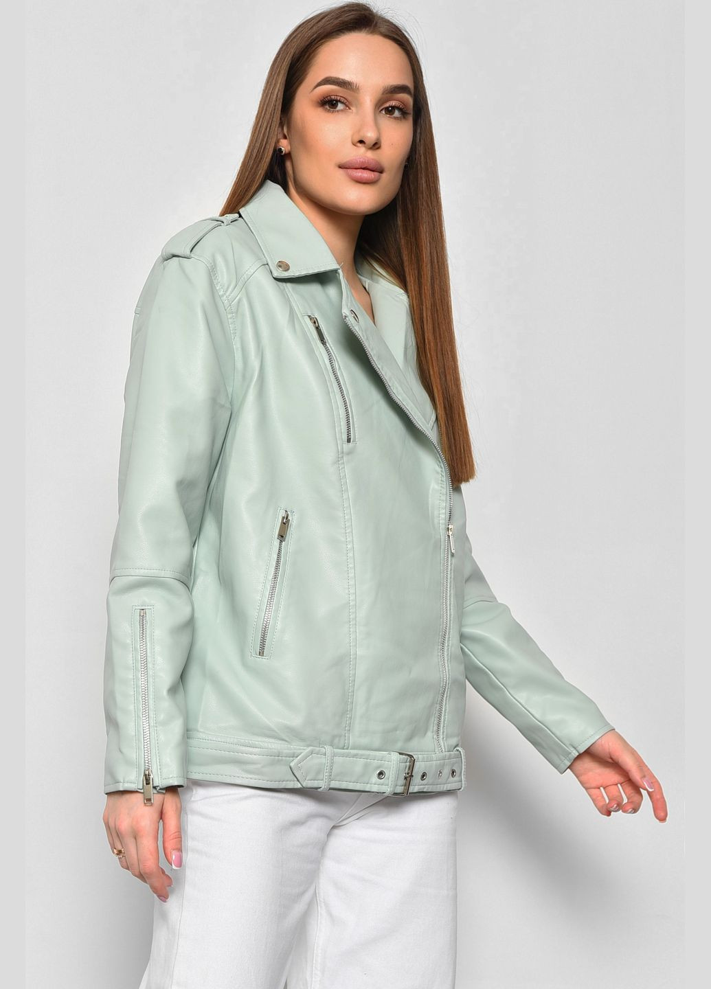 Мятная демисезонная куртка женская из экокожи мятного цвета Let's Shop