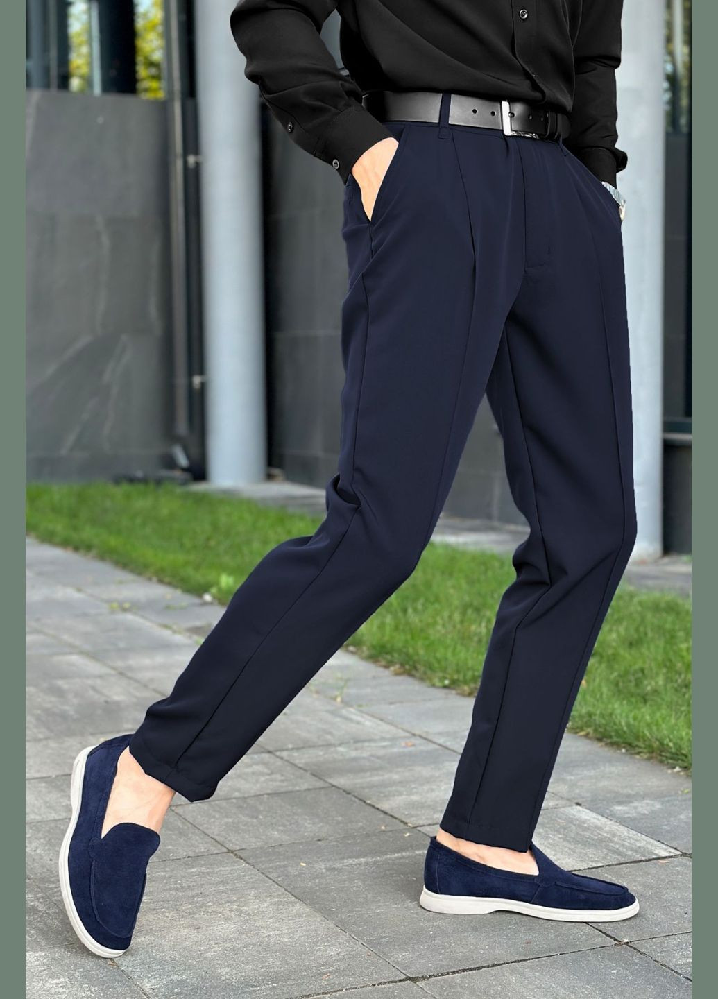 Темно-синие праздничный, коктейльный, классические, повседневный, кэжуал, нарядные демисезонные брюки No Brand