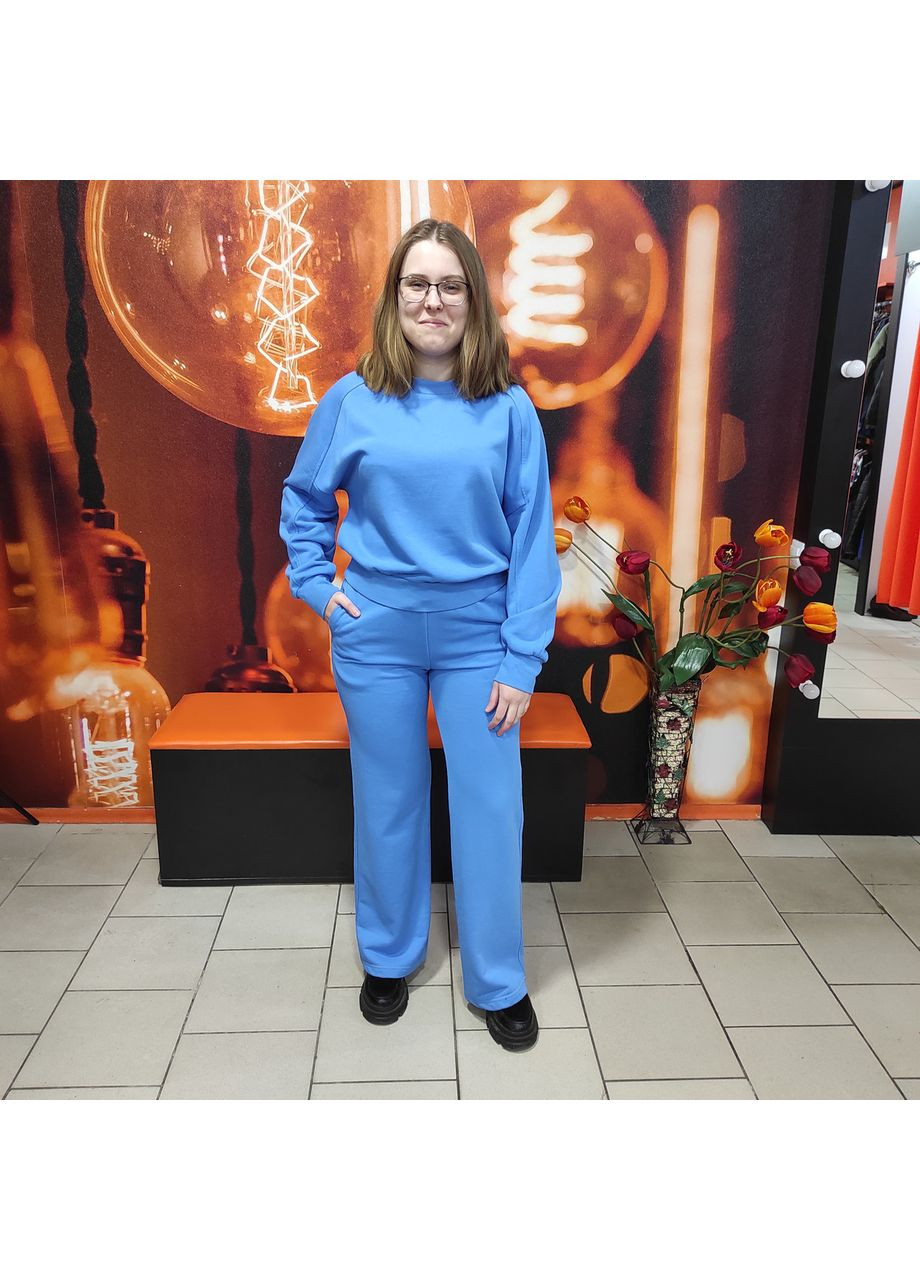 Костюм жіночий тринитка толстовка штани палацо 40 блакитний AKSAN (350349595)
