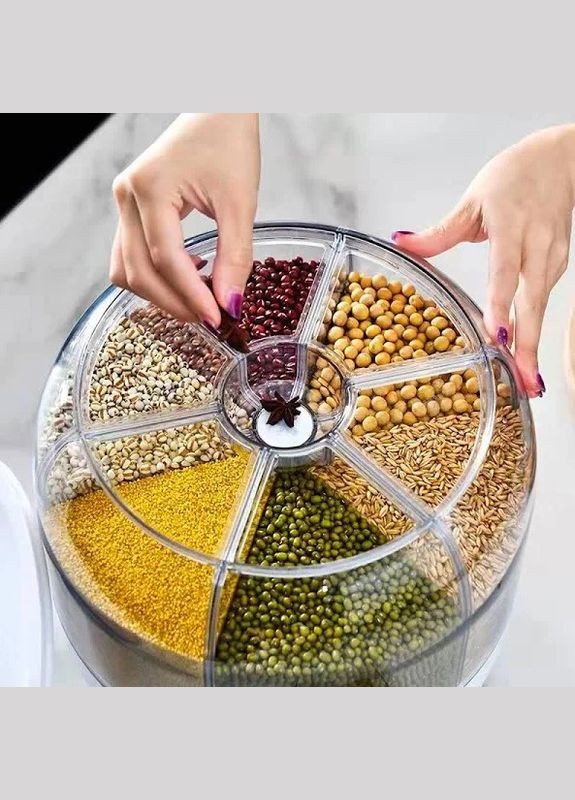 Диспенсер кухонний поворотний для круп сипких та бобових з 6 відсіками прозоро-білий (2103354309) No Brand (329298193)