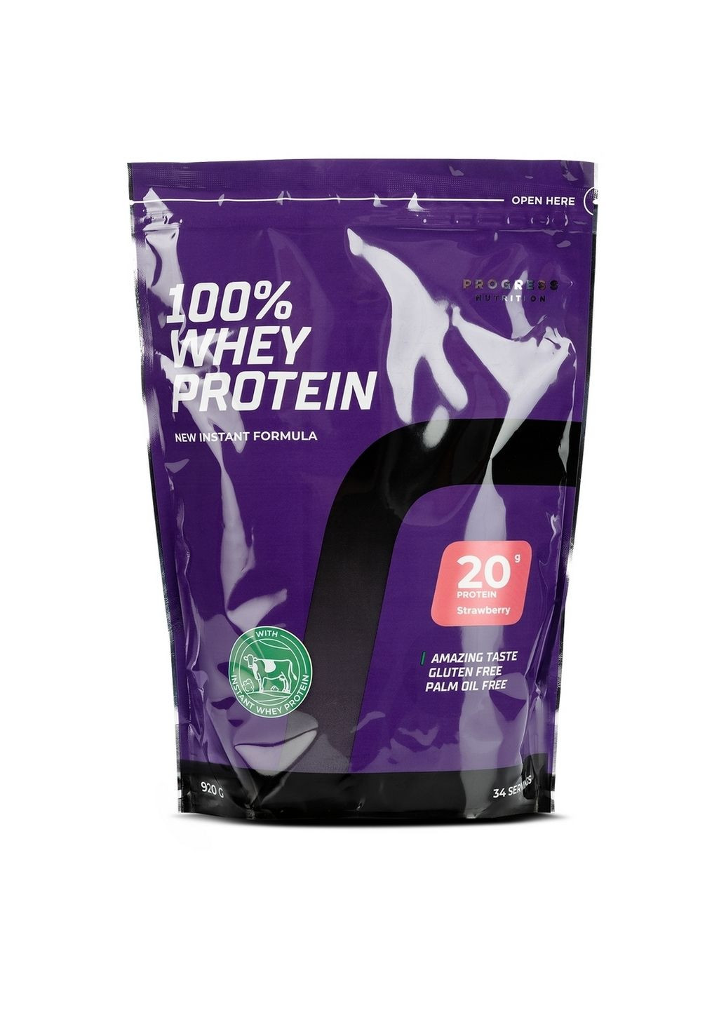 Протеїн 100% Whey Protein, 920 грам Полуниця Progress Nutrition (293477631)