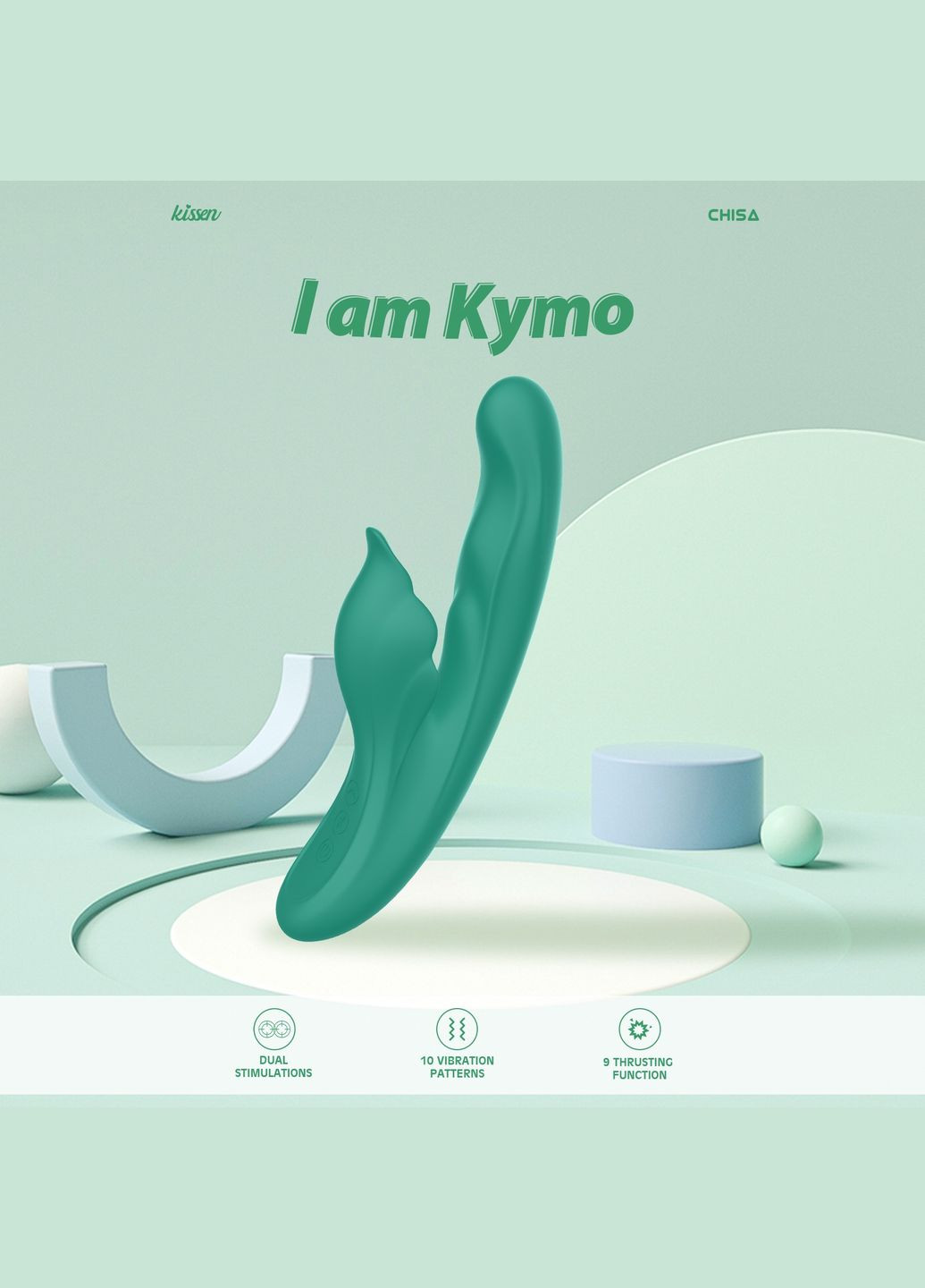 Вібратор з кліторальним відростком Kissen Kym з фрикціями та функцією підігріву, Chisa (338423245)