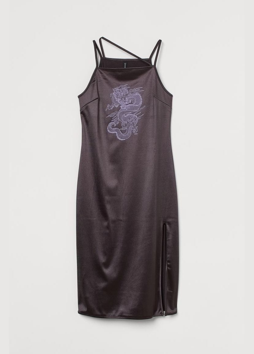 Чорна повсякденний сукня атласна H&M дракон