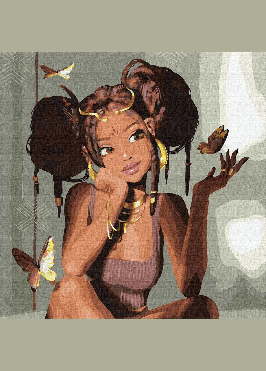 Картина по номерам Золотые бабочки ©raretempter Набор для рисования на холсте 40*40 см Девушка KHO4960 Идейка (308989240)