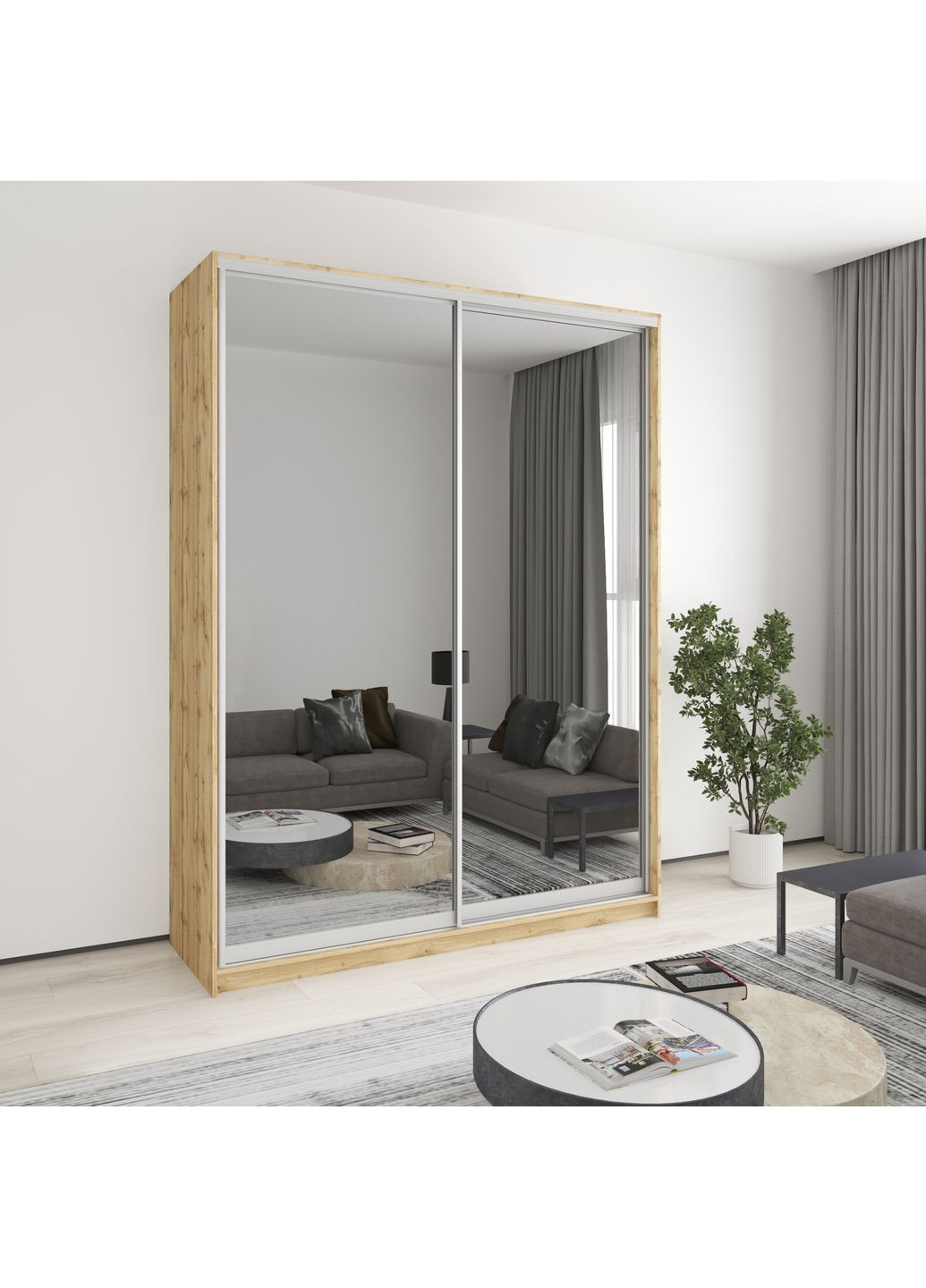 Шафа-купе дводверна Уні AL 2 Дзеркала 180x60x240 см (MBS-4039) MebelStar (359449500)