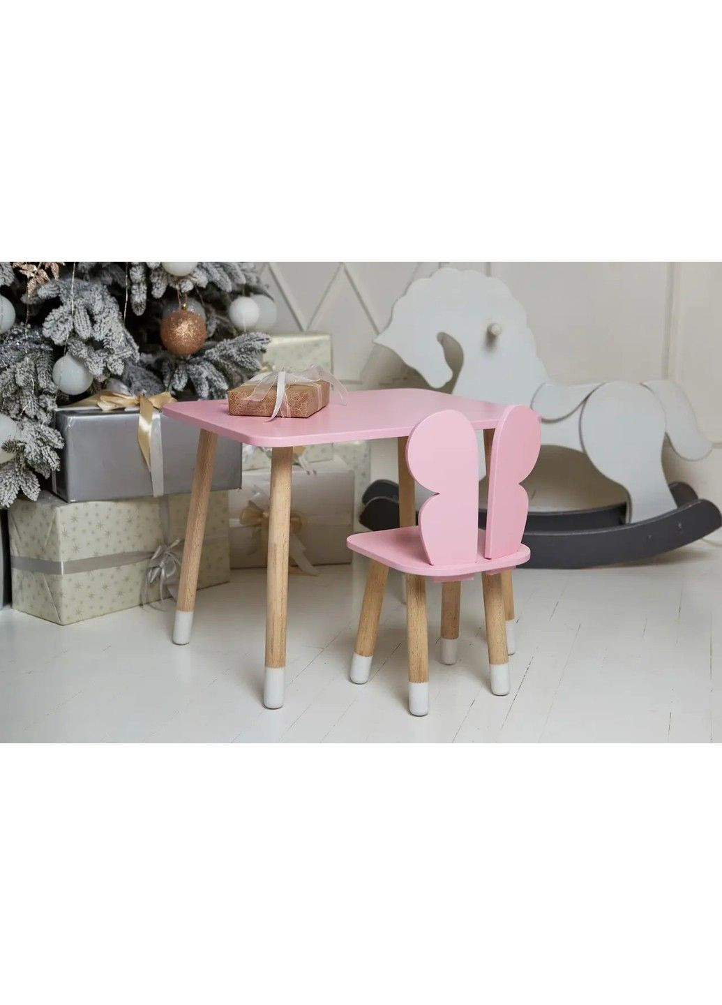Дитячий прямокутний столик (Рожевий) та стільчик Ведмедик (Рожевий) No Brand (331639990)
