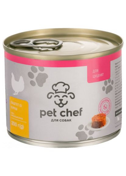 Консерви для собак паштет з куркою для цуценят 200 г (4820255190112) Pet Chef (279569184)
