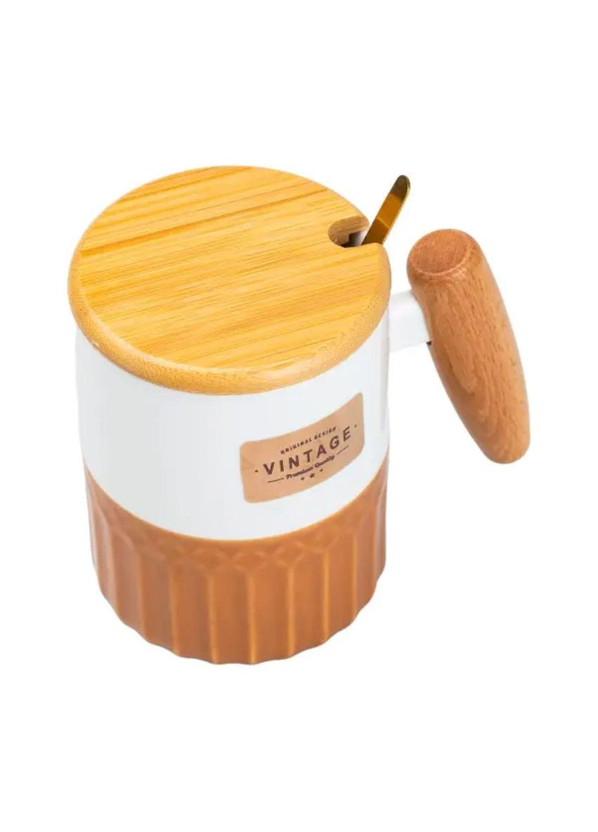 Чашка фарфоровая с бамбуковой крышкой и ручкой 400 мл Коричневая HP7204BR TS Kitchen (370974467)