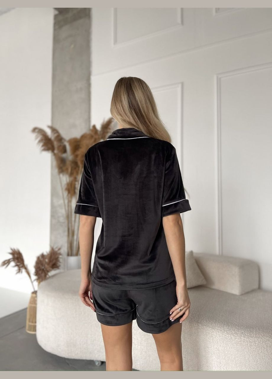 Черная всесезон женская пижама рубашка + шорты No Brand