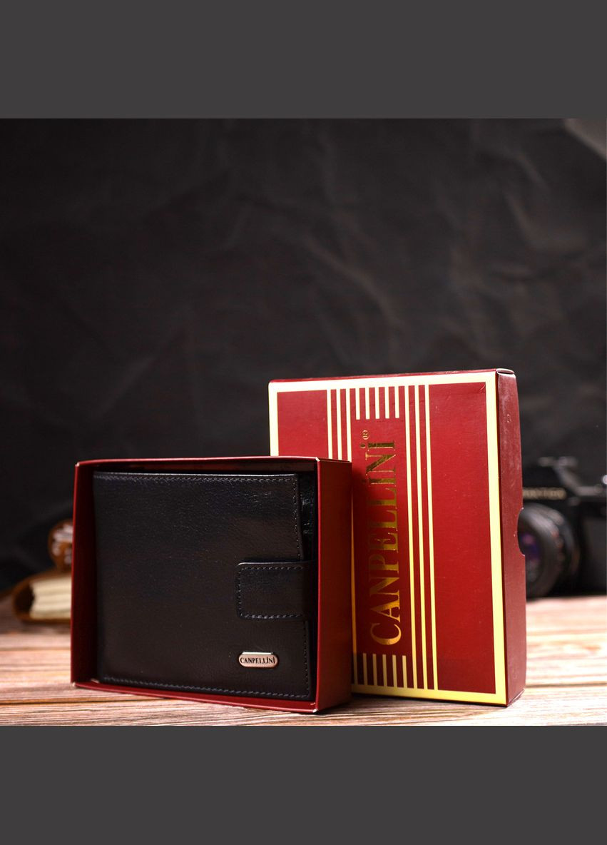 Гаманець чоловічий Шкіряний гладкий 21772 Чорний Canpellini (306881581)