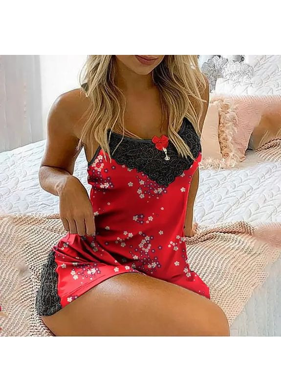 Пеньюар из плотного атласа из цветочного принта. Атласный пеньюар с кружевом со стрингами China (360862364)