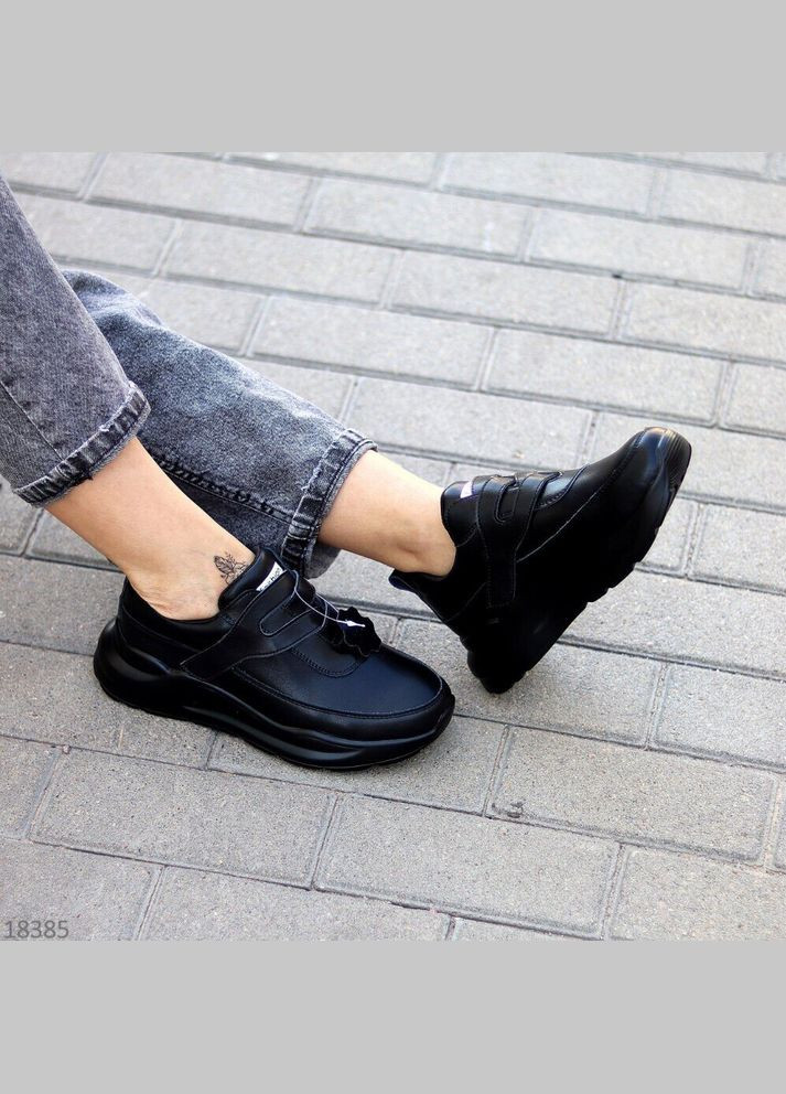 Черные кожаные женские кроссовки, кроссовки на липучках Yimeili Mystery чёрные демисезоны (300859336)