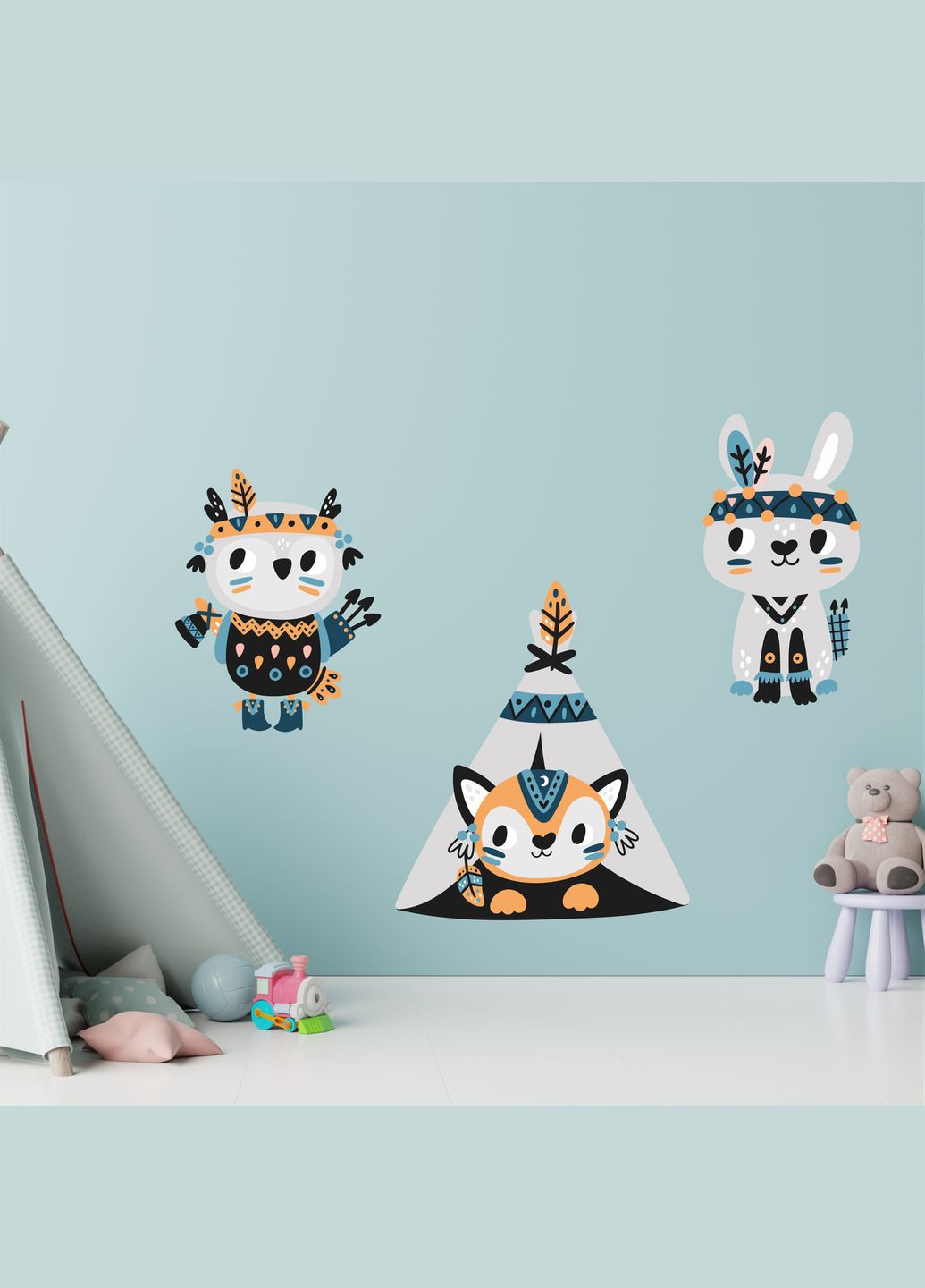 Вінілова інтер'єрна на стіну "Тварини. Boho Kids style. Стиль Бохо Діти" з Оракалу Кавун наклейка (316190248)